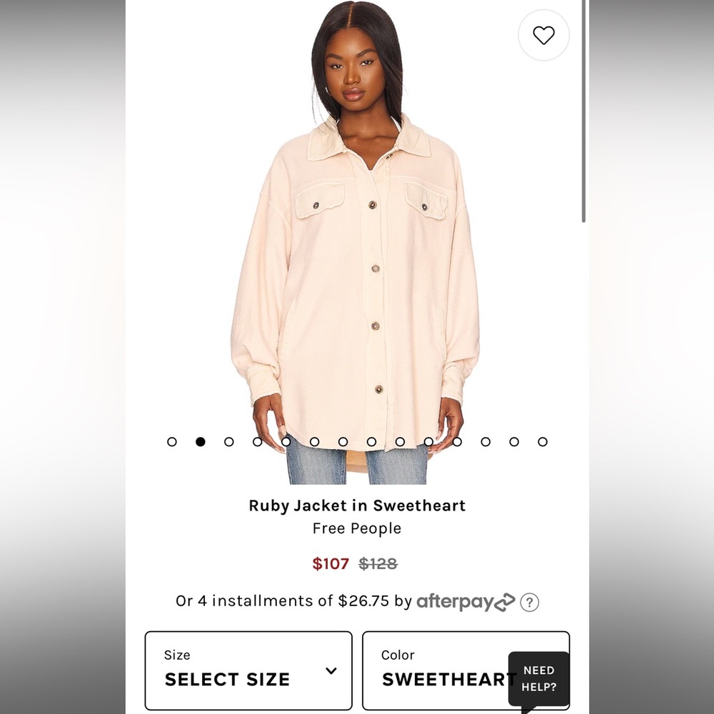 Free people Ruby shacket in color sweetheart